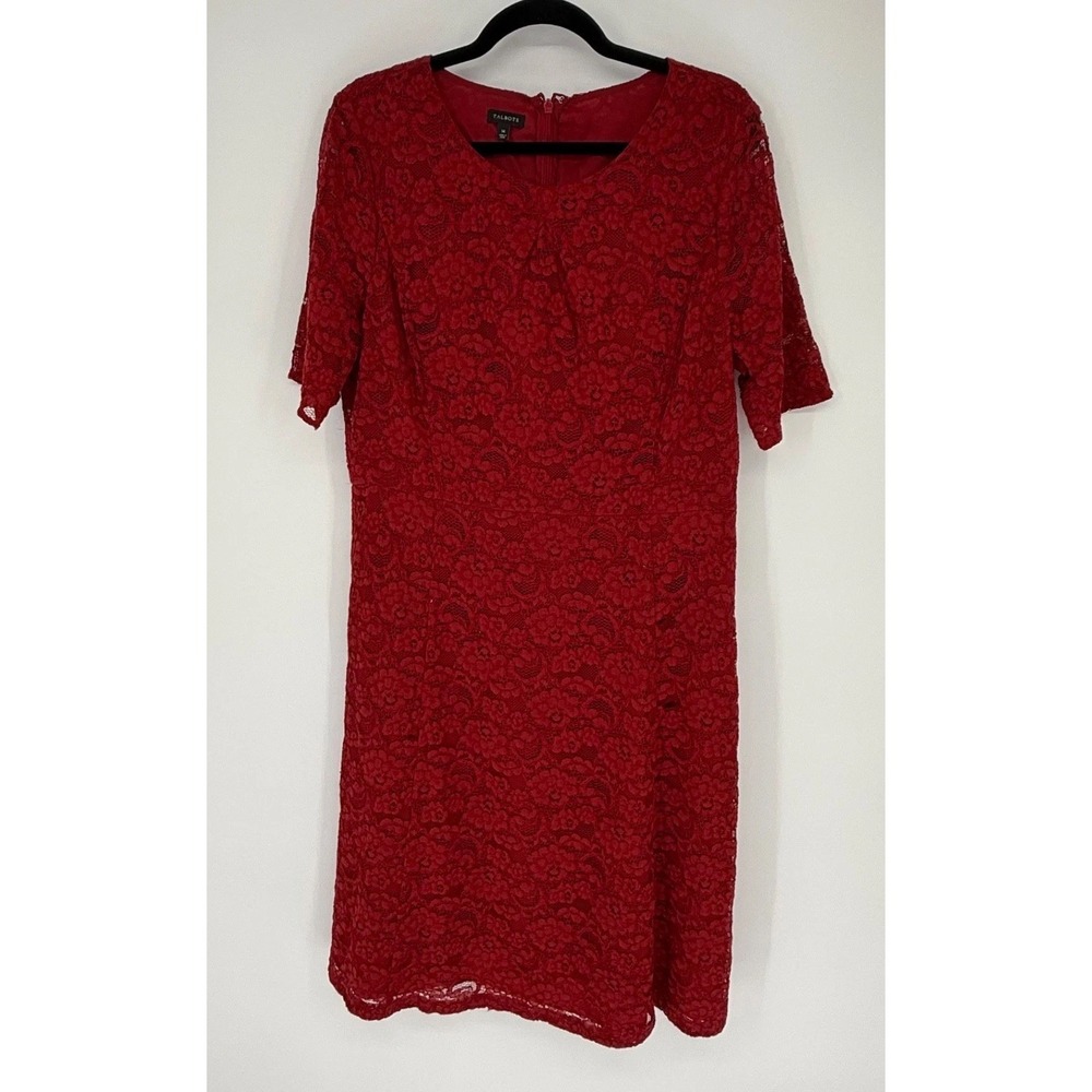 Talbots Dress Womens 14 Red Lace‎ Elegant Classic Cocktail Holiday Event Party